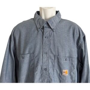 Mens Carhartt FR 2XLT Long Sleeve Work Shirt Blue Flame Fire Resistant
